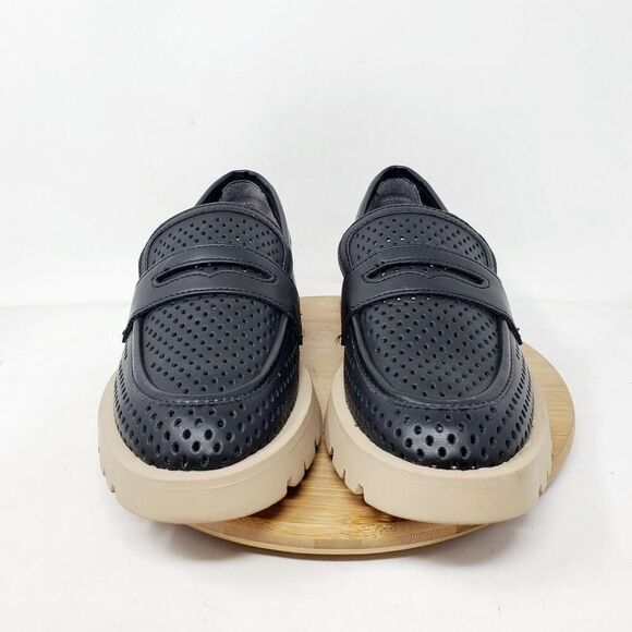 Dolce Vita Chunky Loafer Women 9 Black Leather Perforated Platform Lug Sole Shoe - Picture 3 of 12